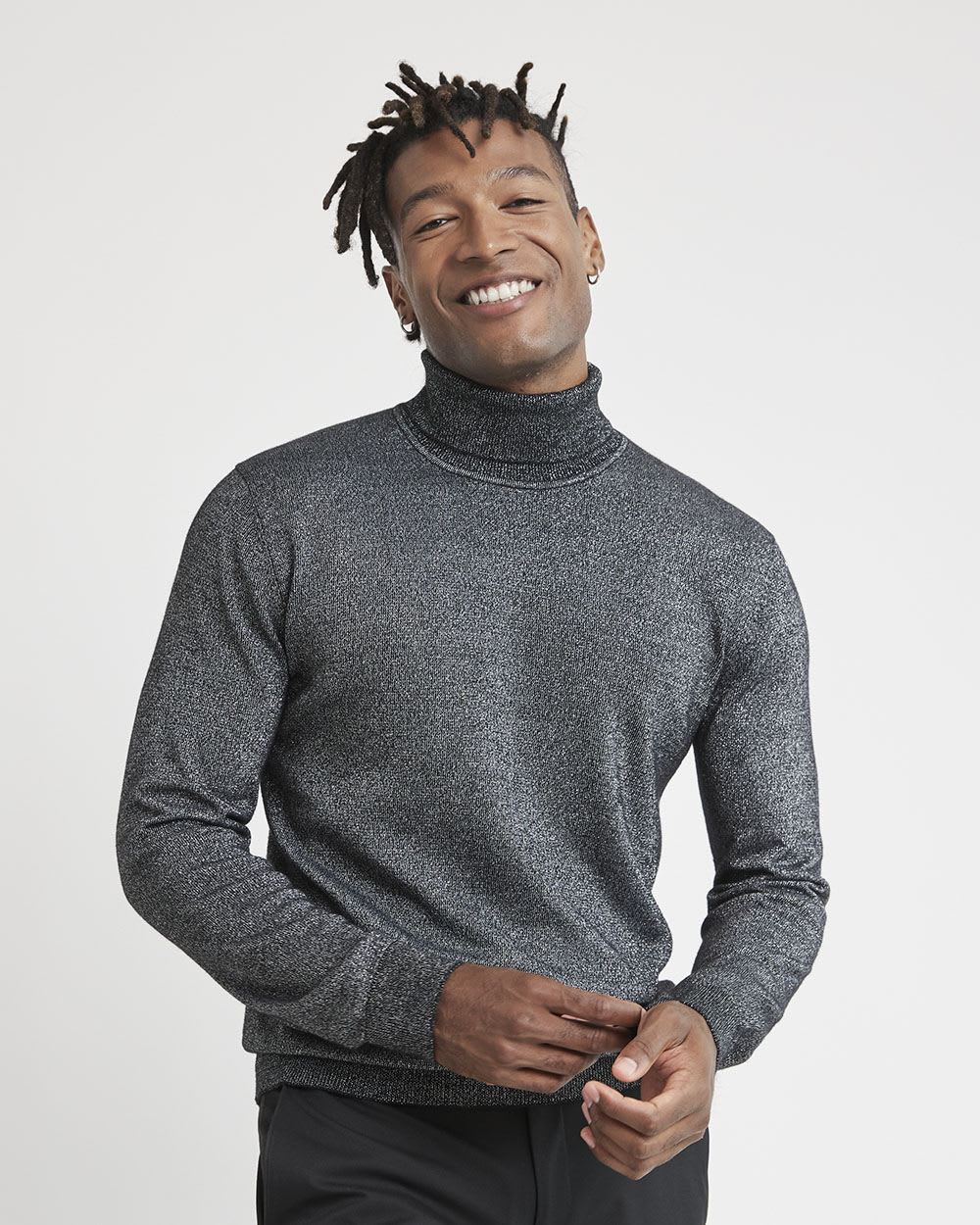 Long-Sleeve Turtleneck Sweater with Metallic Fibres