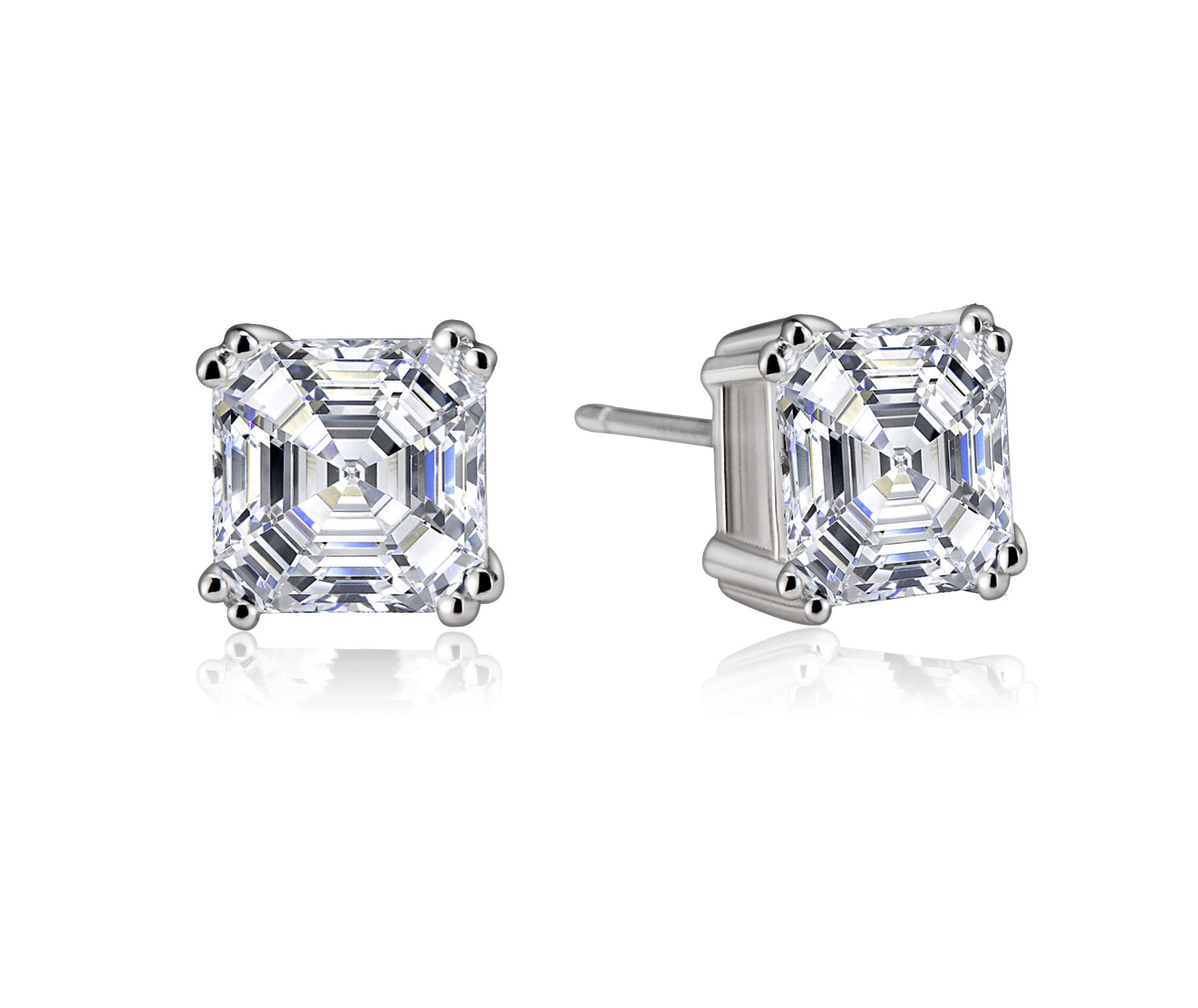 GV Cubic Zirconia Sterling Silver Assher Cut Square White or Gold Plated Stud Earrings