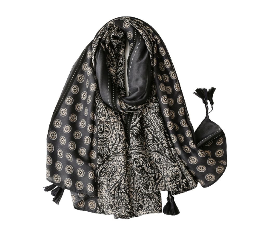 Black And White Circle And Paisley Scarf - Don't AsK