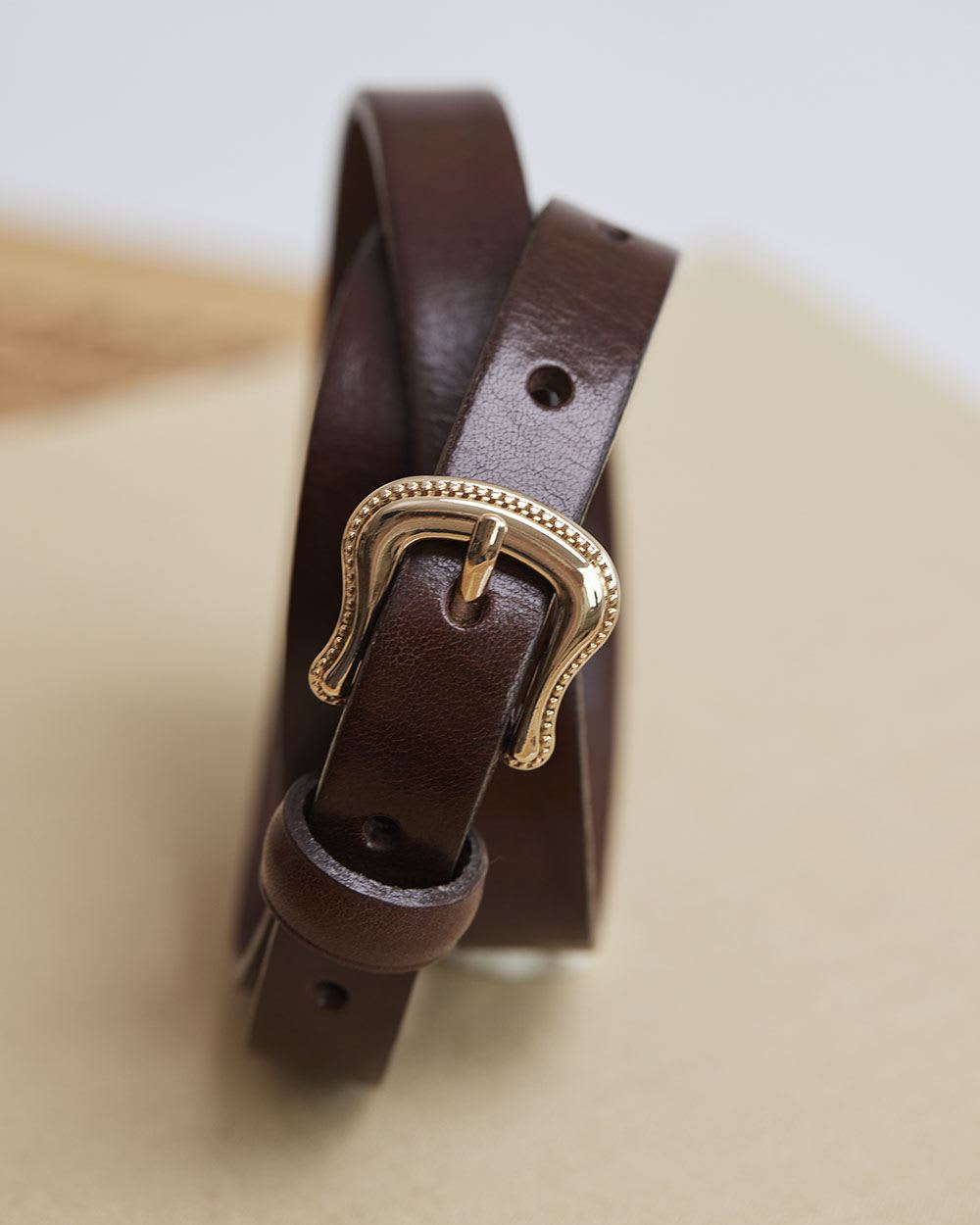 Thin Leather Belt with Western Buckle