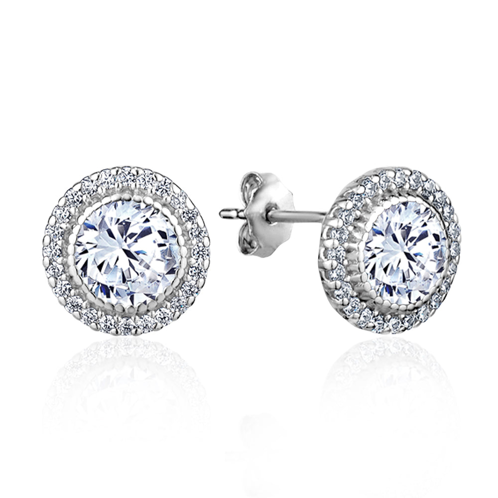 Club Rochelier 5A Cubic Zirconia Geometric Halo Stud Earrings