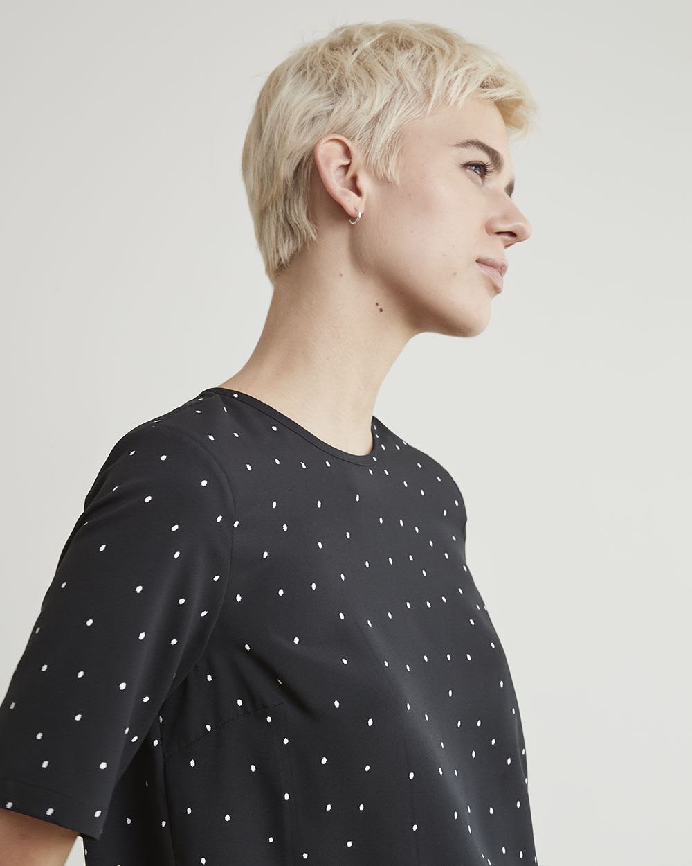 Printed Short-Sleeve Popover Blouse