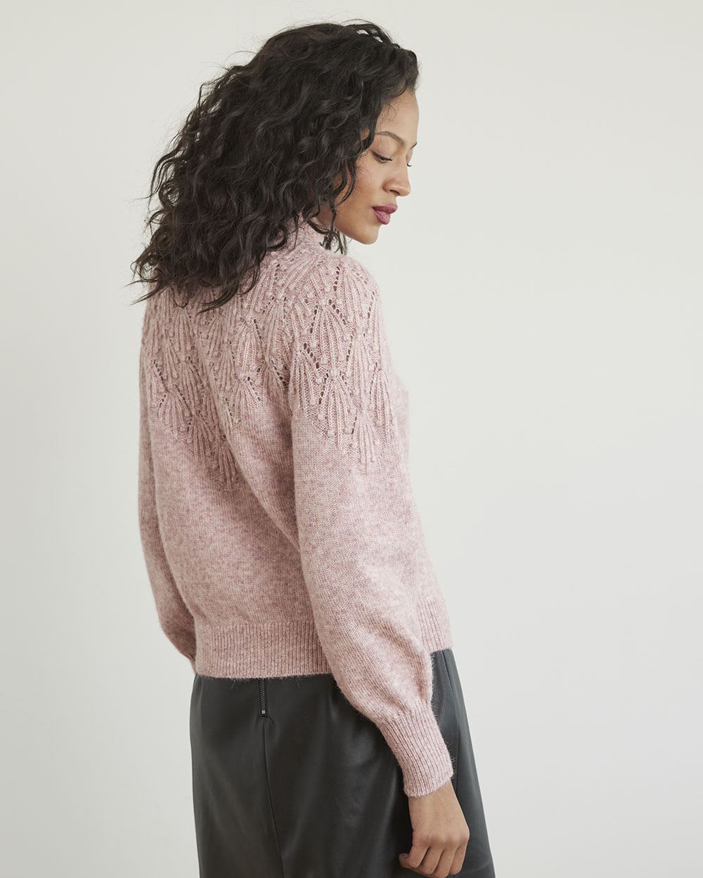 Long-Sleeve Mock-Neck Sweater with Pompom Stitches