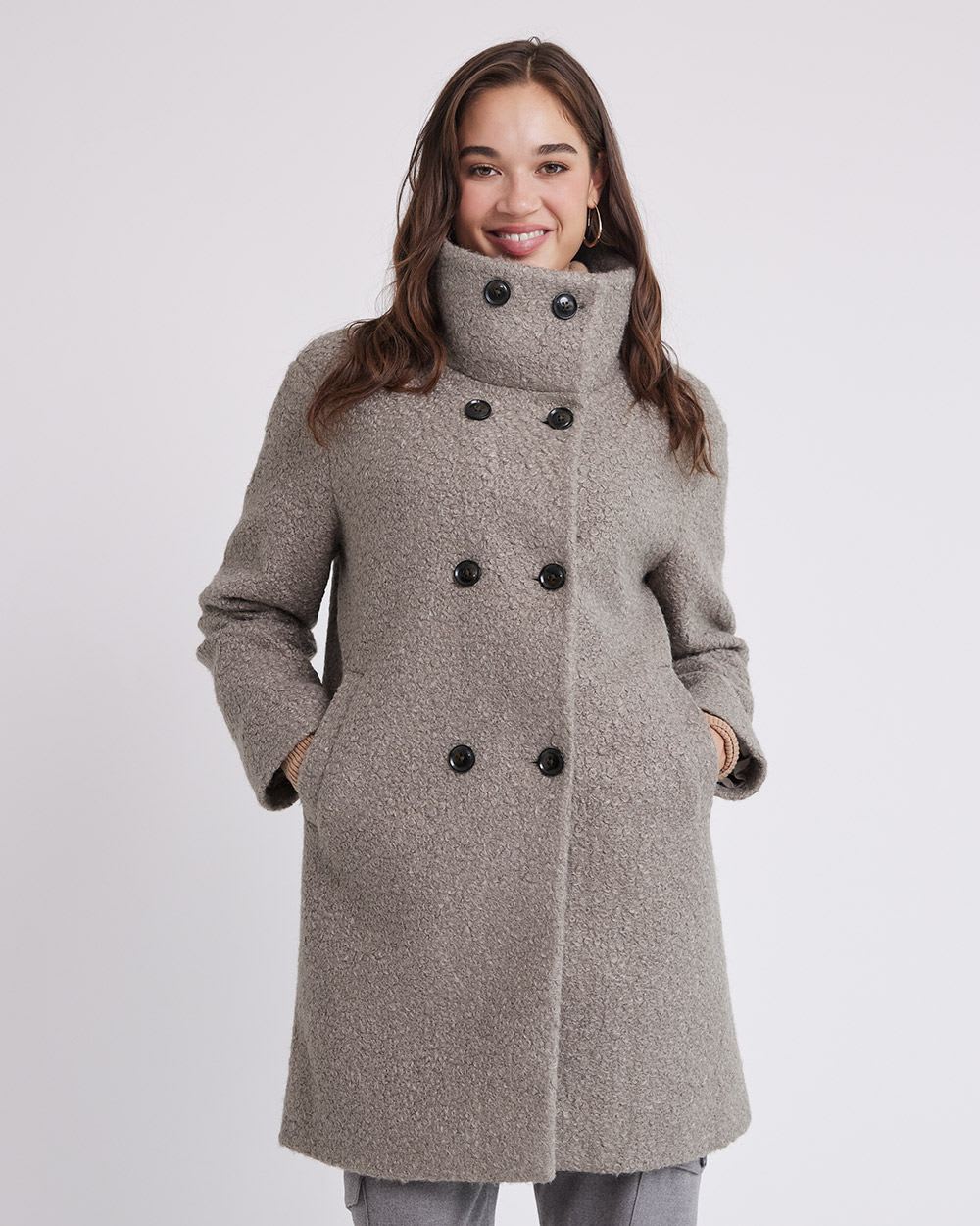Classic Bouclé Coat with High Neckline