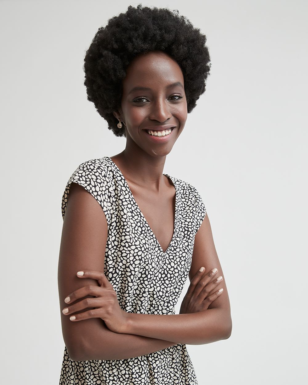 Dotted Fit and Flare V-Neck Dress