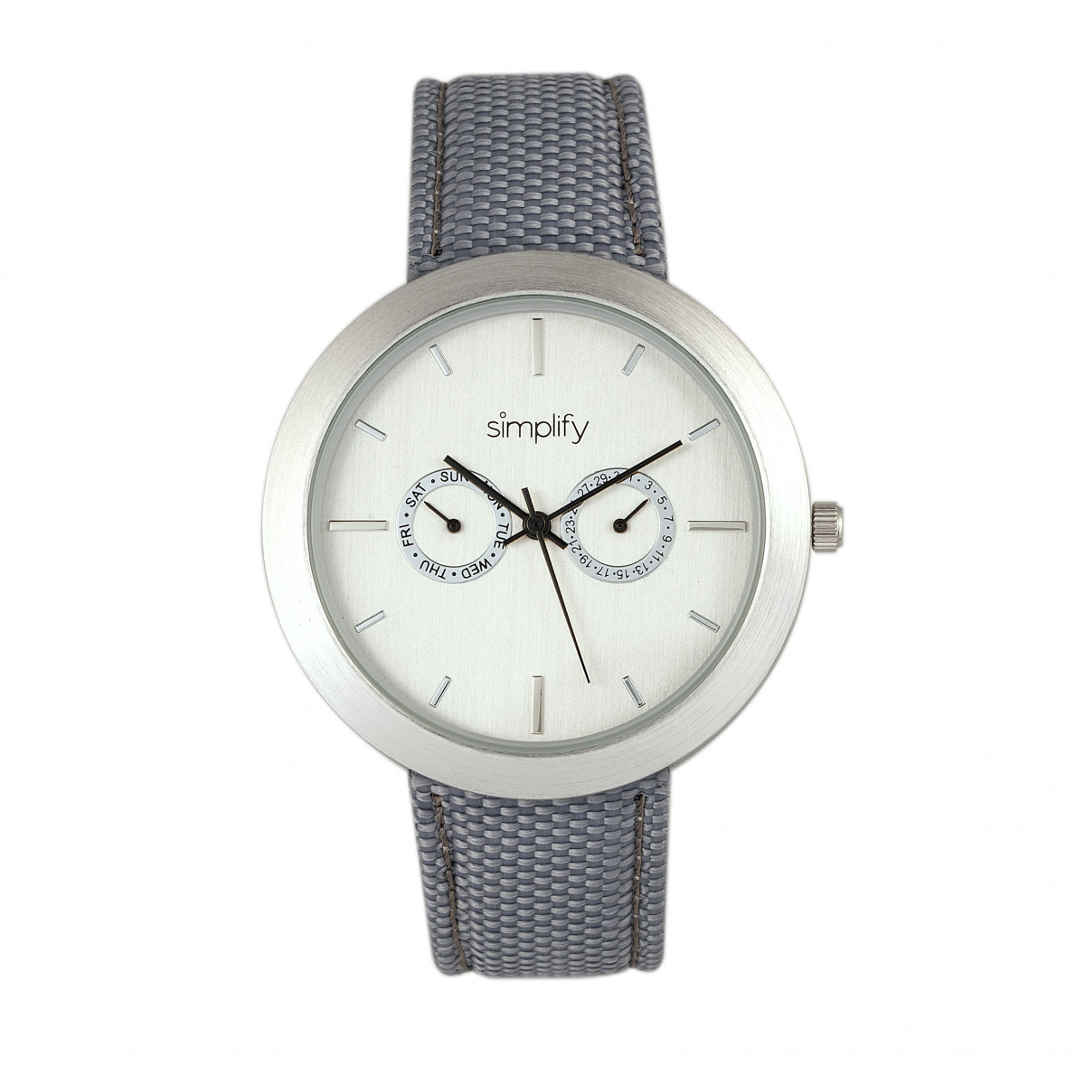 Simplify - The 6100 Canvas-Overlaid Strap Watch w/ Day/Date - White/Black