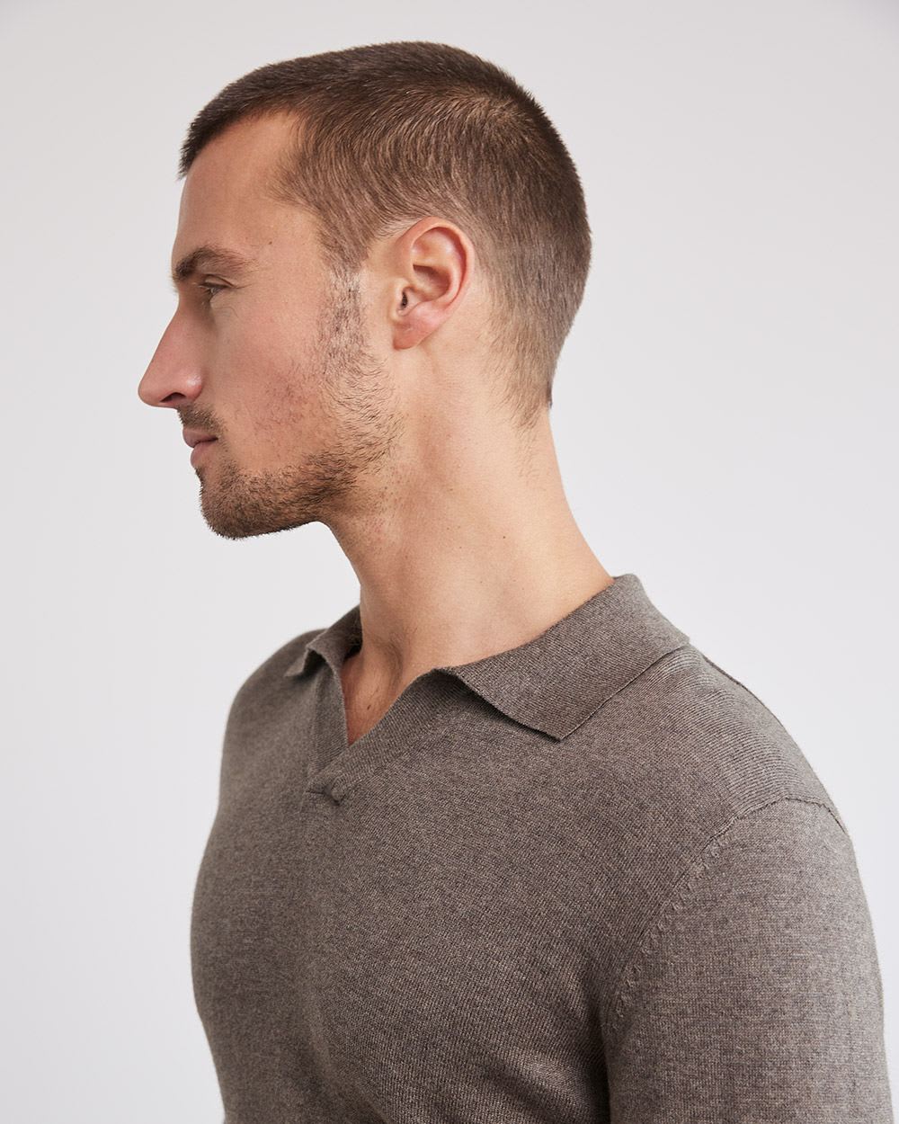 Long-Sleeve Cotton Polo with Johnny Collar