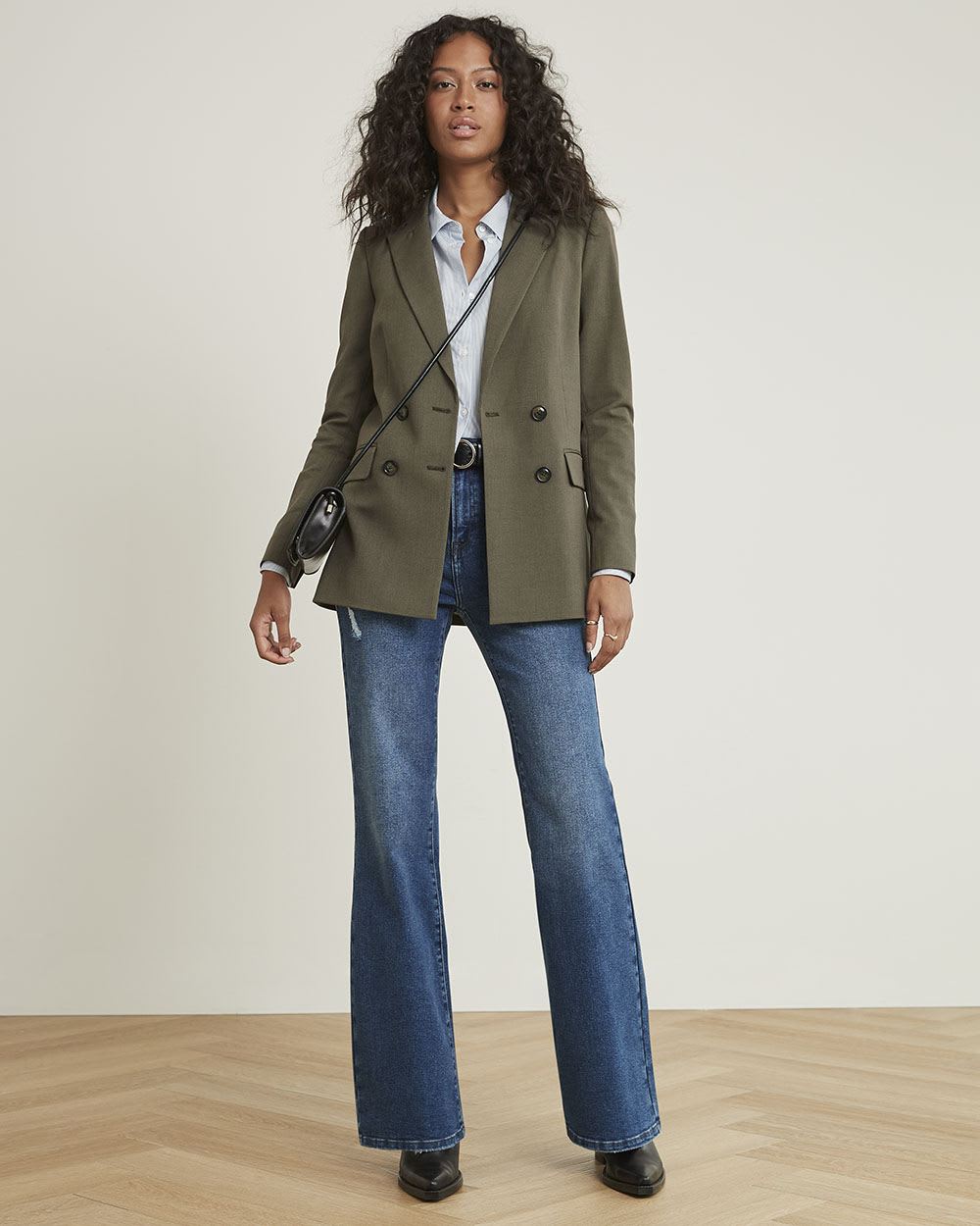 Long-Sleeve Buttoned-Down Striped Poplin Blouse