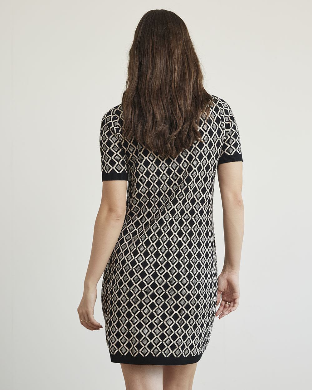 Elbow-Sleeve Sweater Dress with Crew Neckline