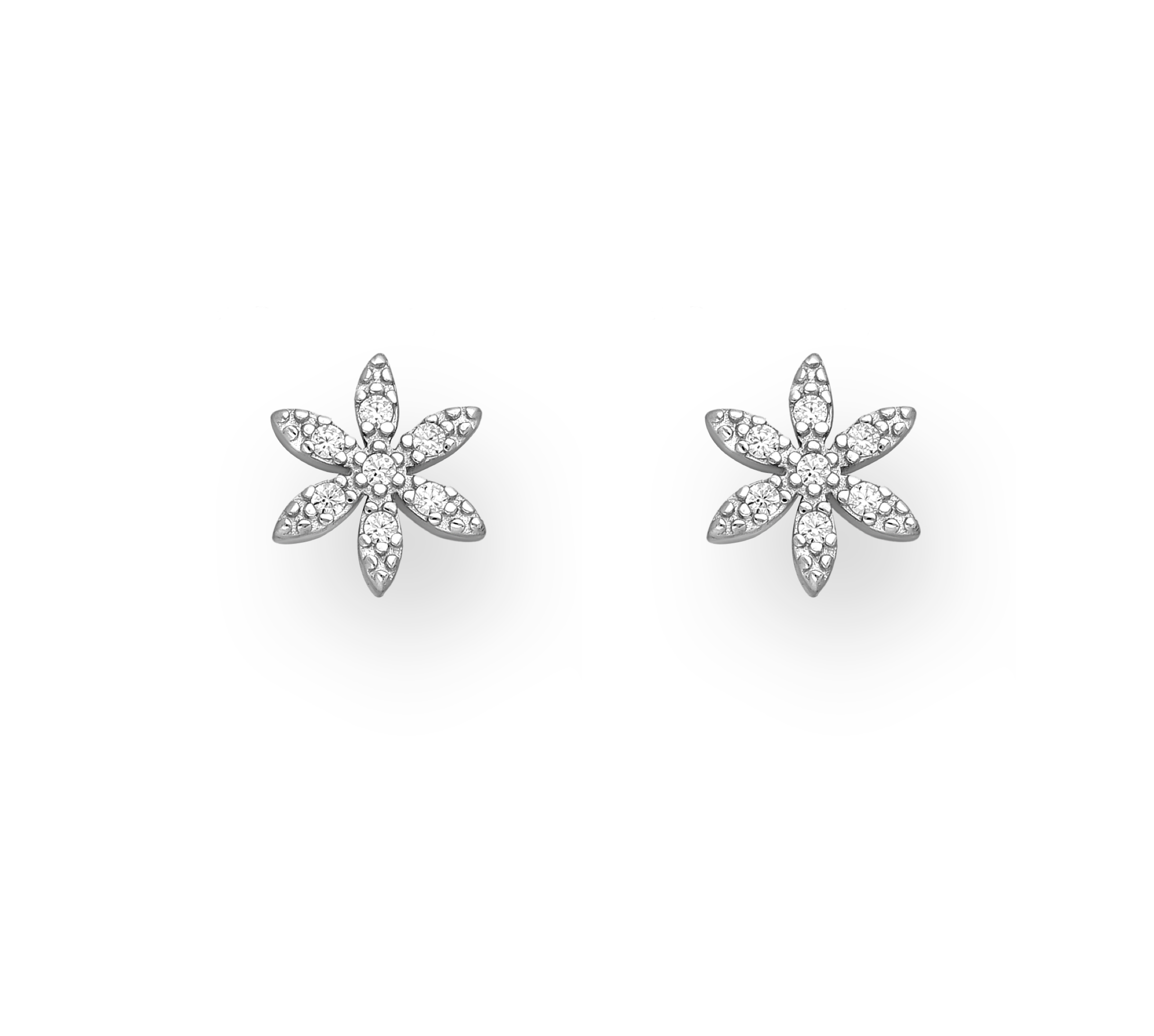 Ag Sterling - Sterling Silver CZ Flower Stud Earrings