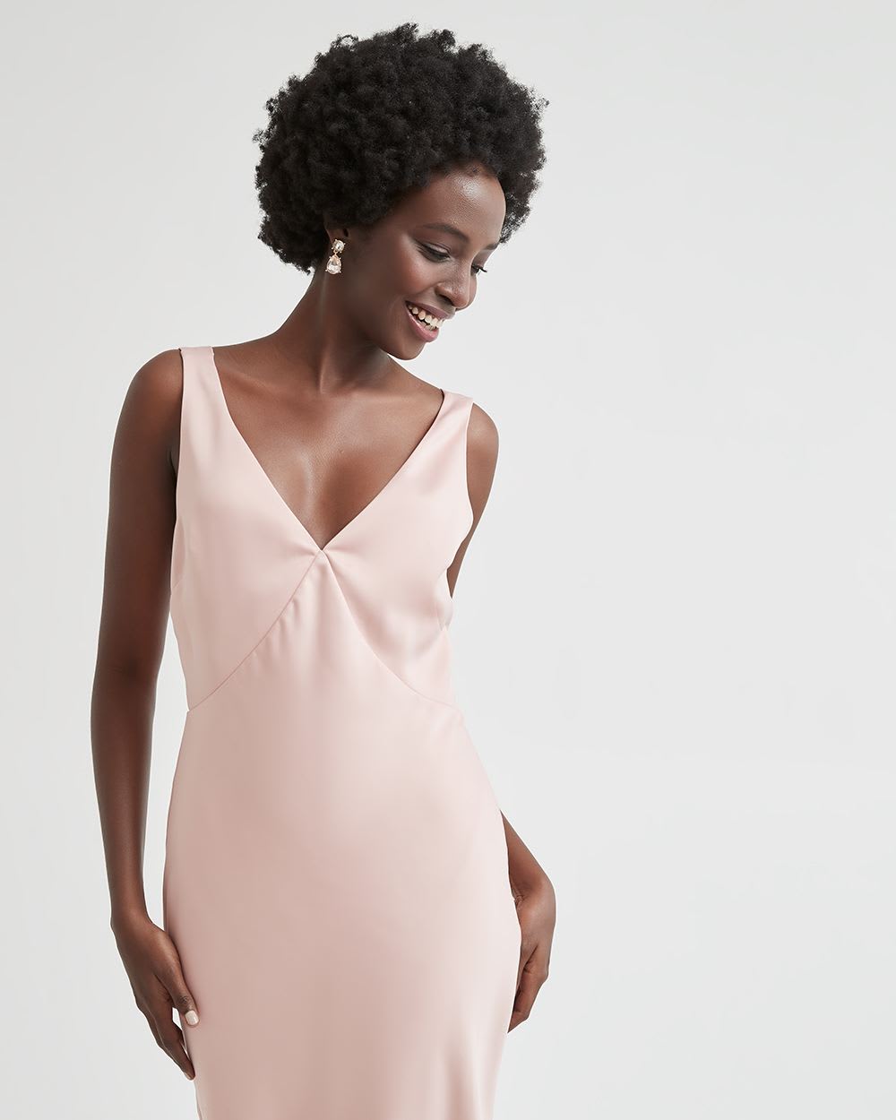 Satin A-Line Cocktail Dress with V Neckline