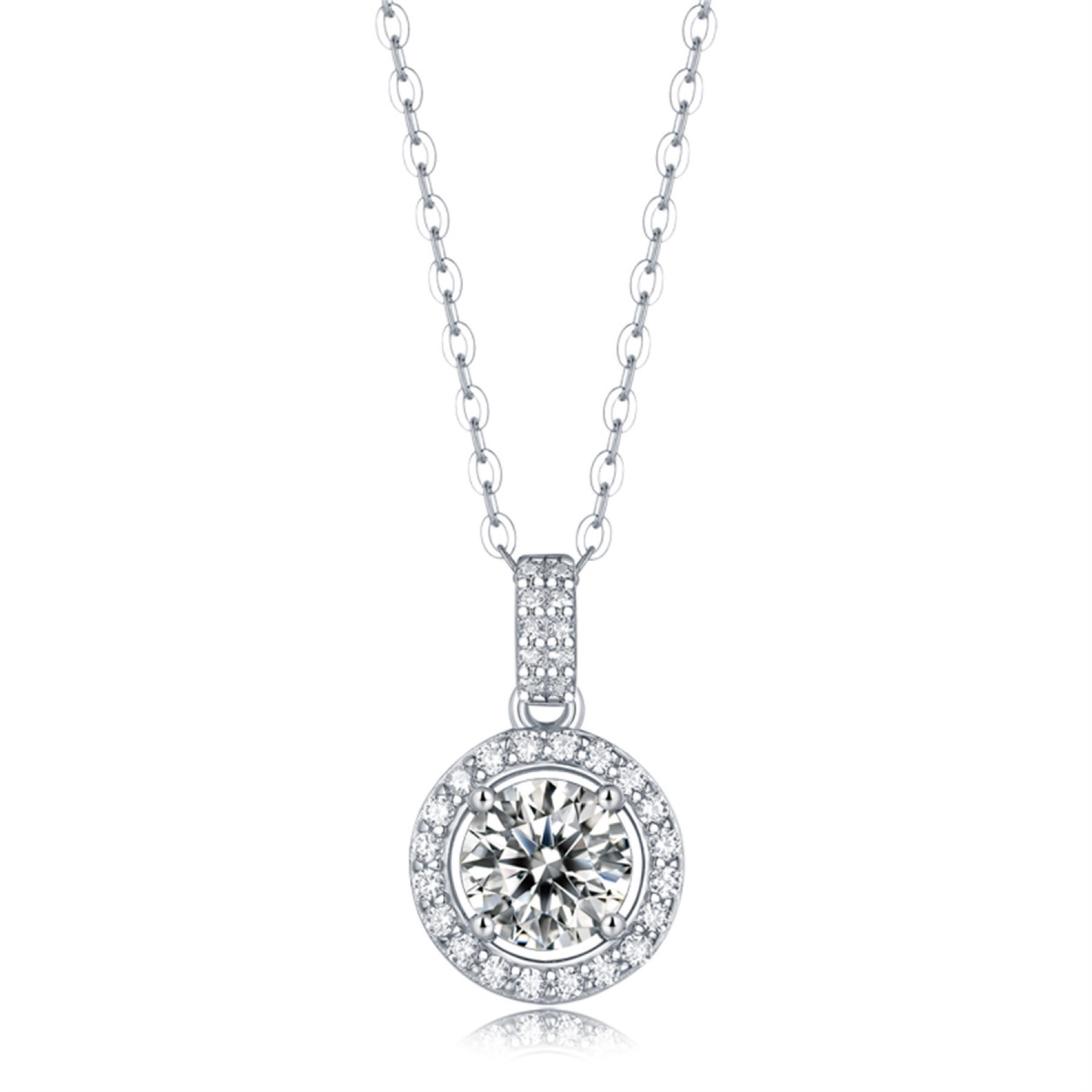 SV Sterling Silver with 1ctw Lab Created Moissanite Halo Cluster Drop Pendant Necklace