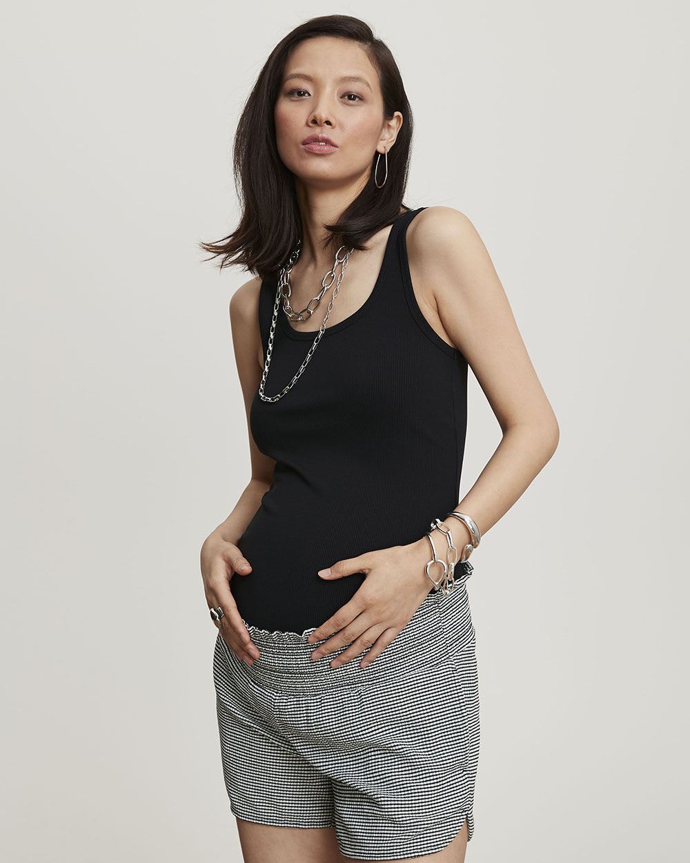 Jersey Gingham Smocked Pull-On Short - Thyme Maternity