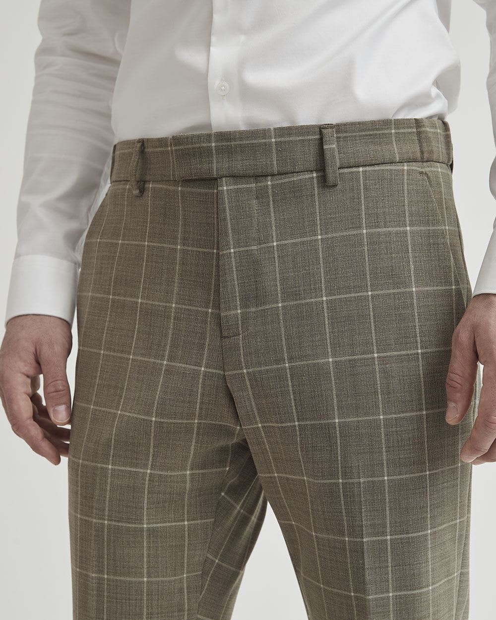 Slim Fit Beige Windowpane Traveler Suit Pant
