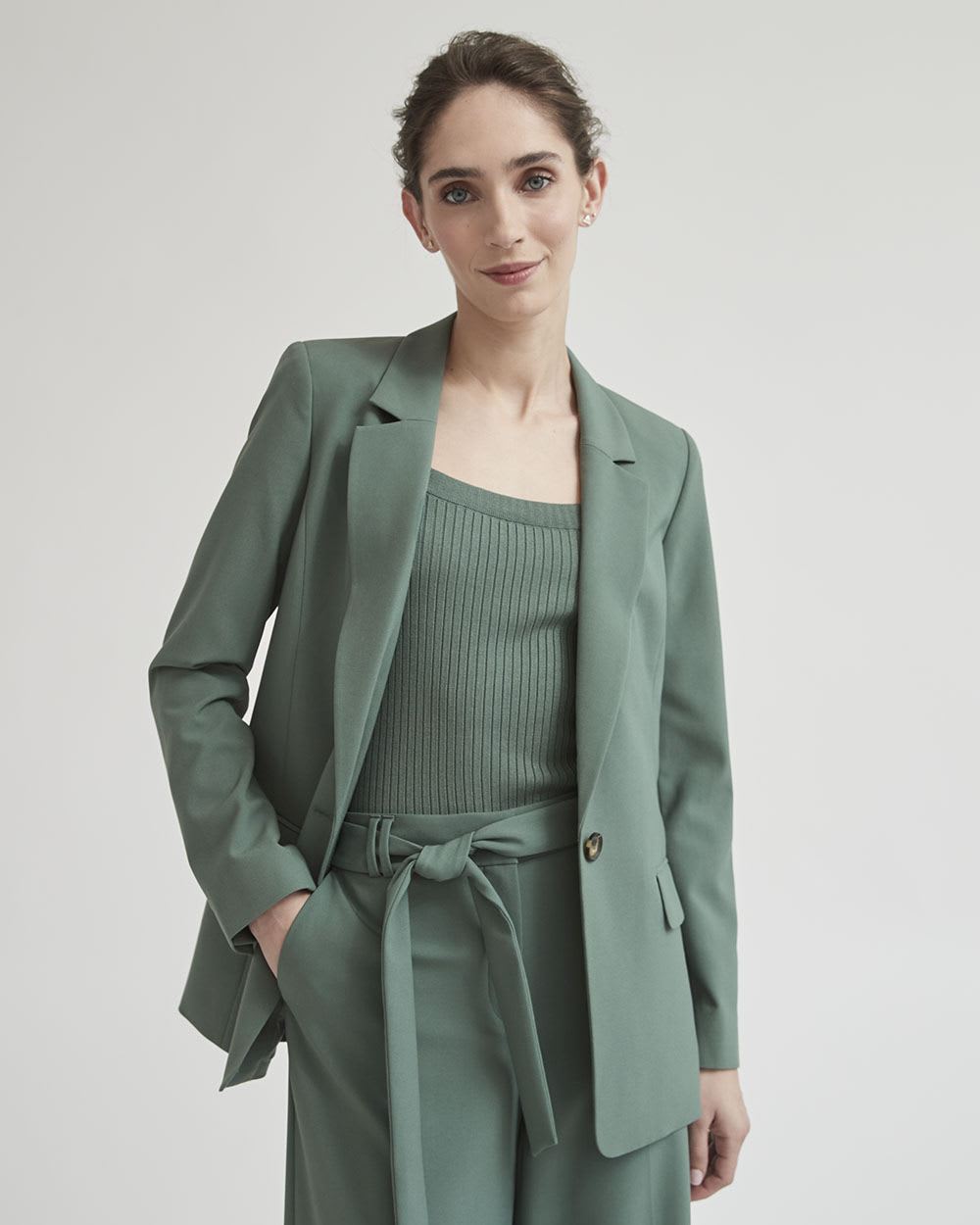 Dark Green One-Button Loose Blazer