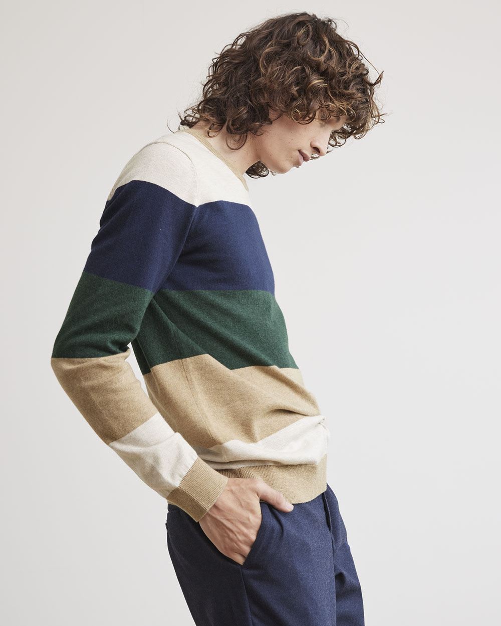 Crew-Neck Sweater with Colour Blocks