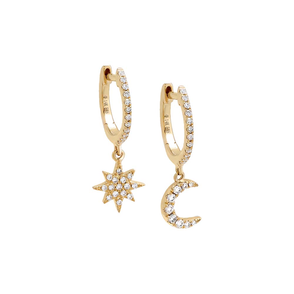 By Adina Eden -DIAMOND PAVE CELESTIAL HUGGIE EARRING 14K - 14K GOLD