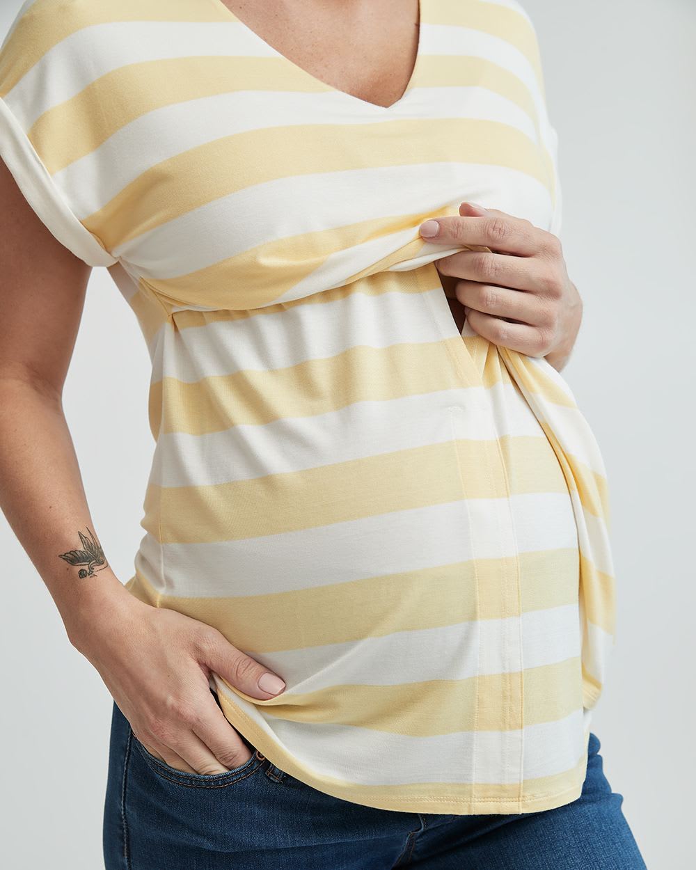 V-Neck Extended Shoulder Nursing T-Shirt - Thyme Maternity