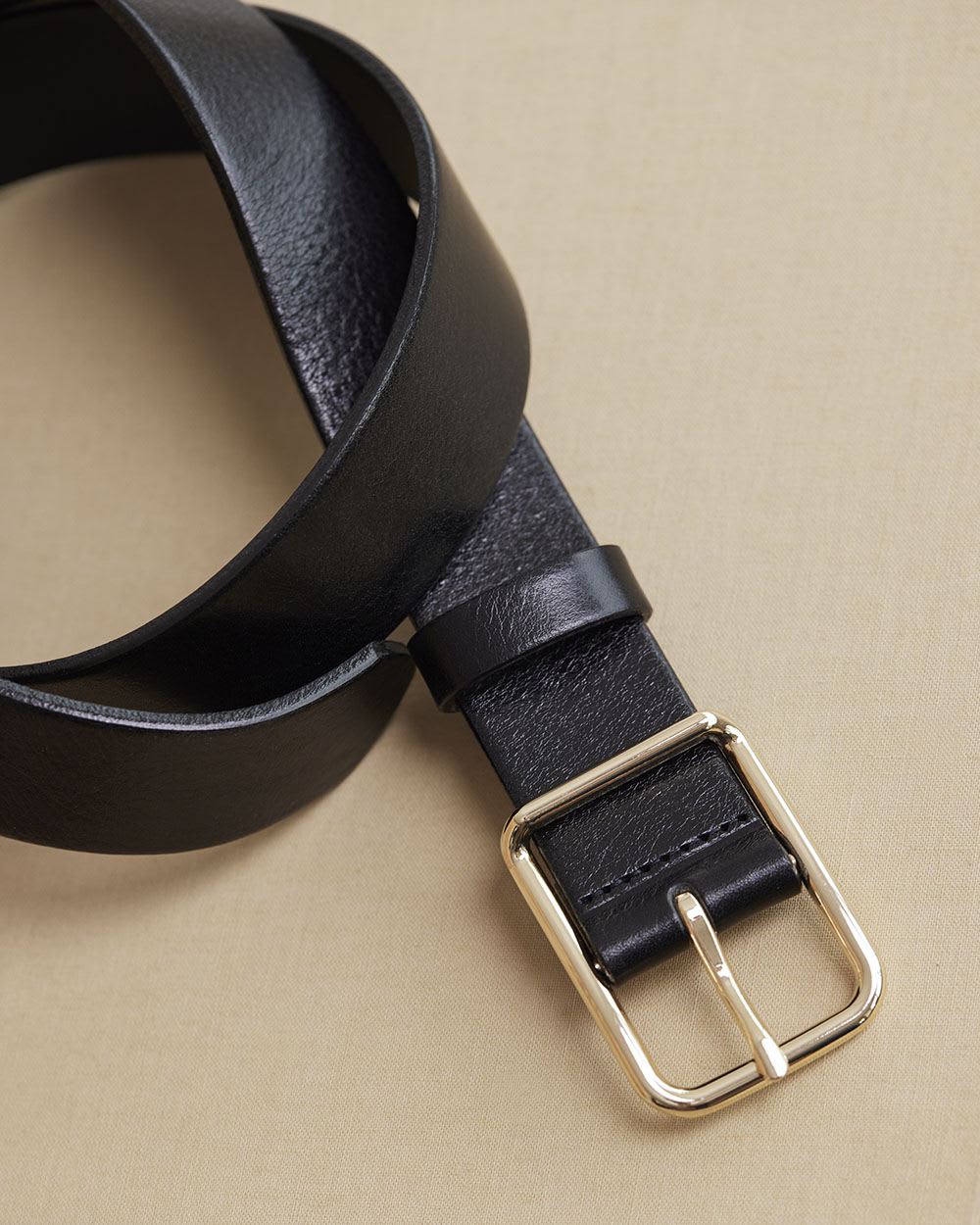 Large Leather Belt with Square Buckle