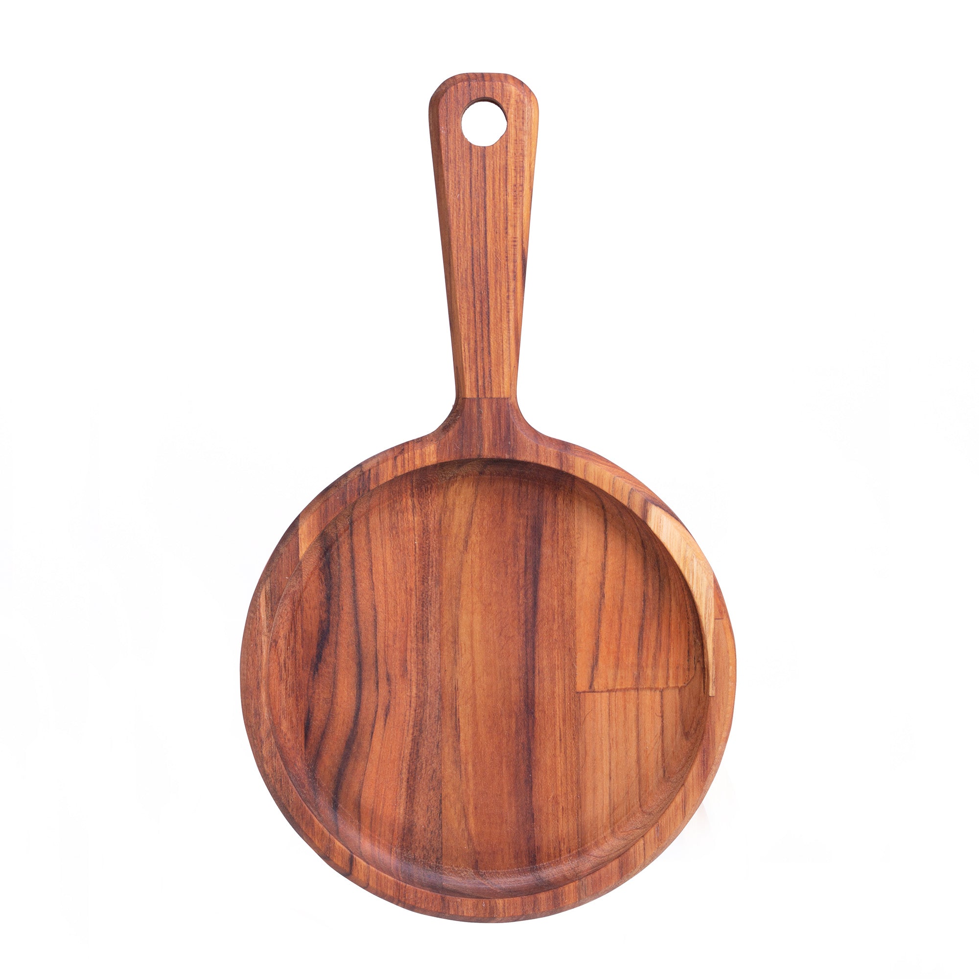 Teca Collection Wooden Serving Tray with White Porcelain Platter 28x17x3cm