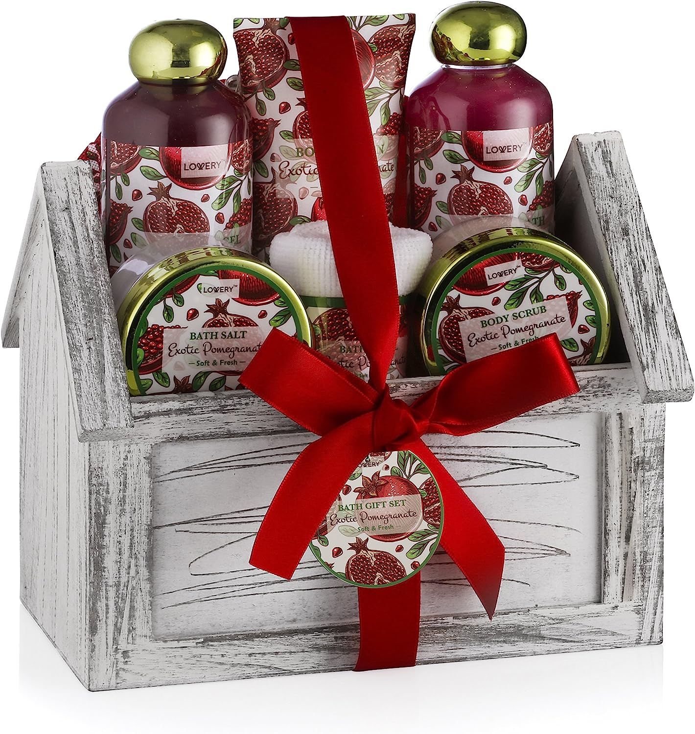 Lovery Home Spa Gift Basket - Exotic Pomegranate - 8 Pc Set