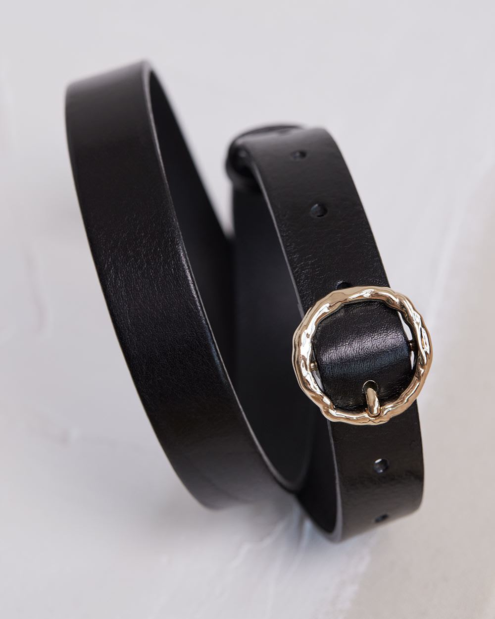 Thin Leather Belt with Round Buckle