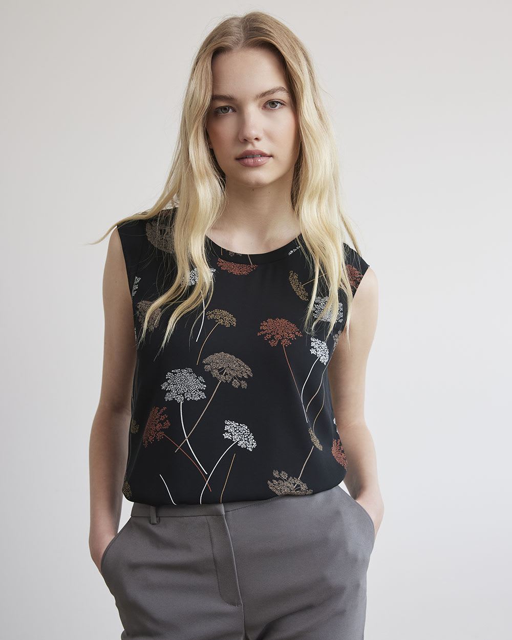 Printed Silky Crepe Cap Sleeve Blouse