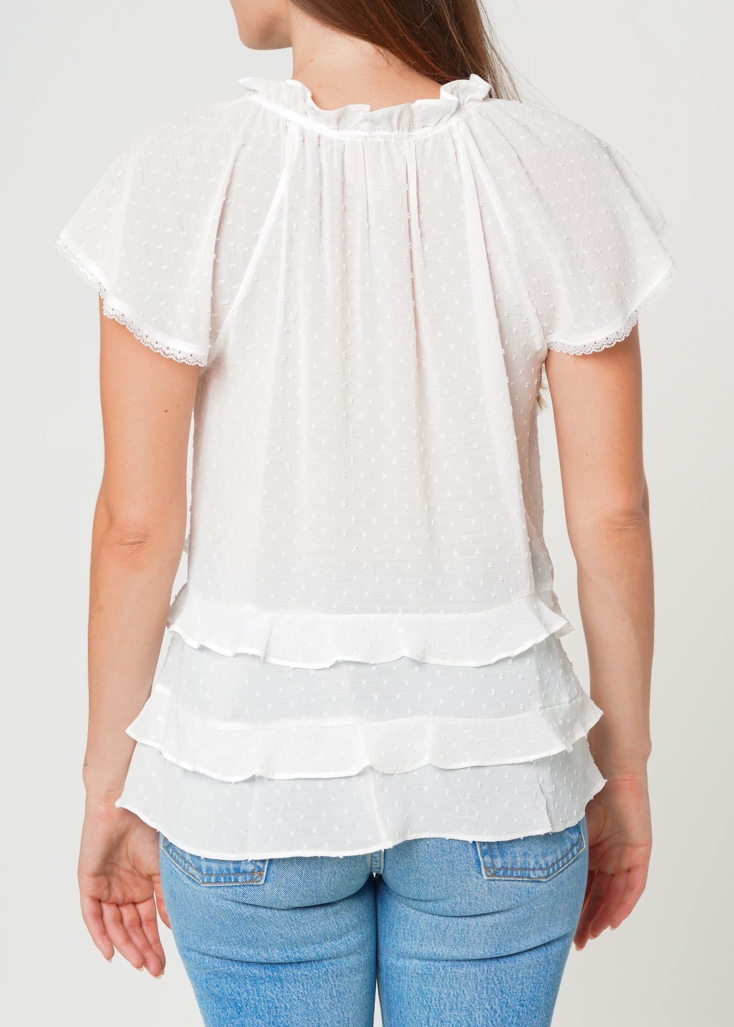 Nurode Swiss Dot Layered Ruffle Top