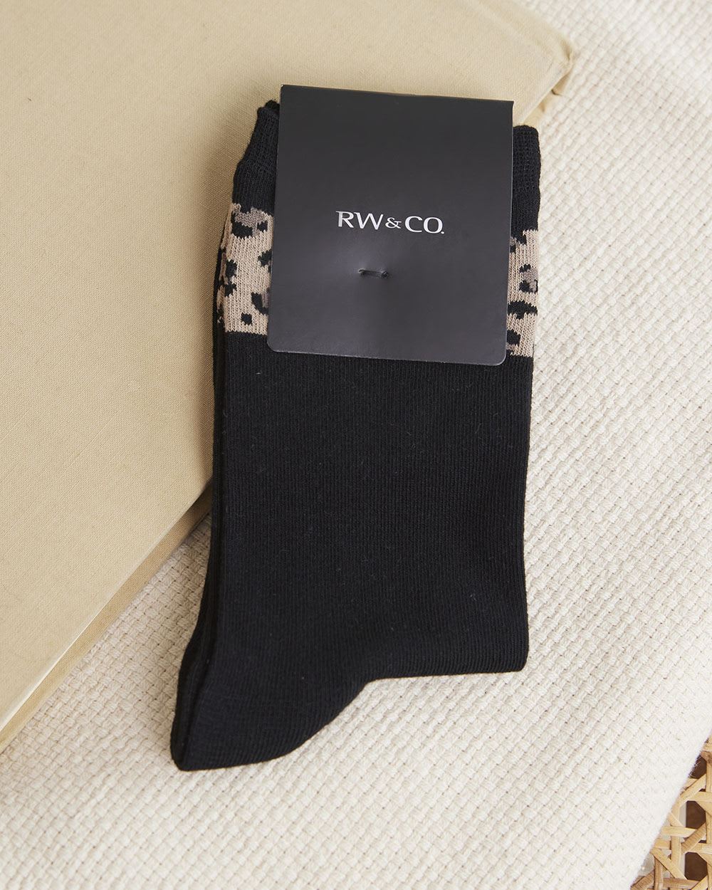 Bamboo Crew Socks with Animal Print Hem