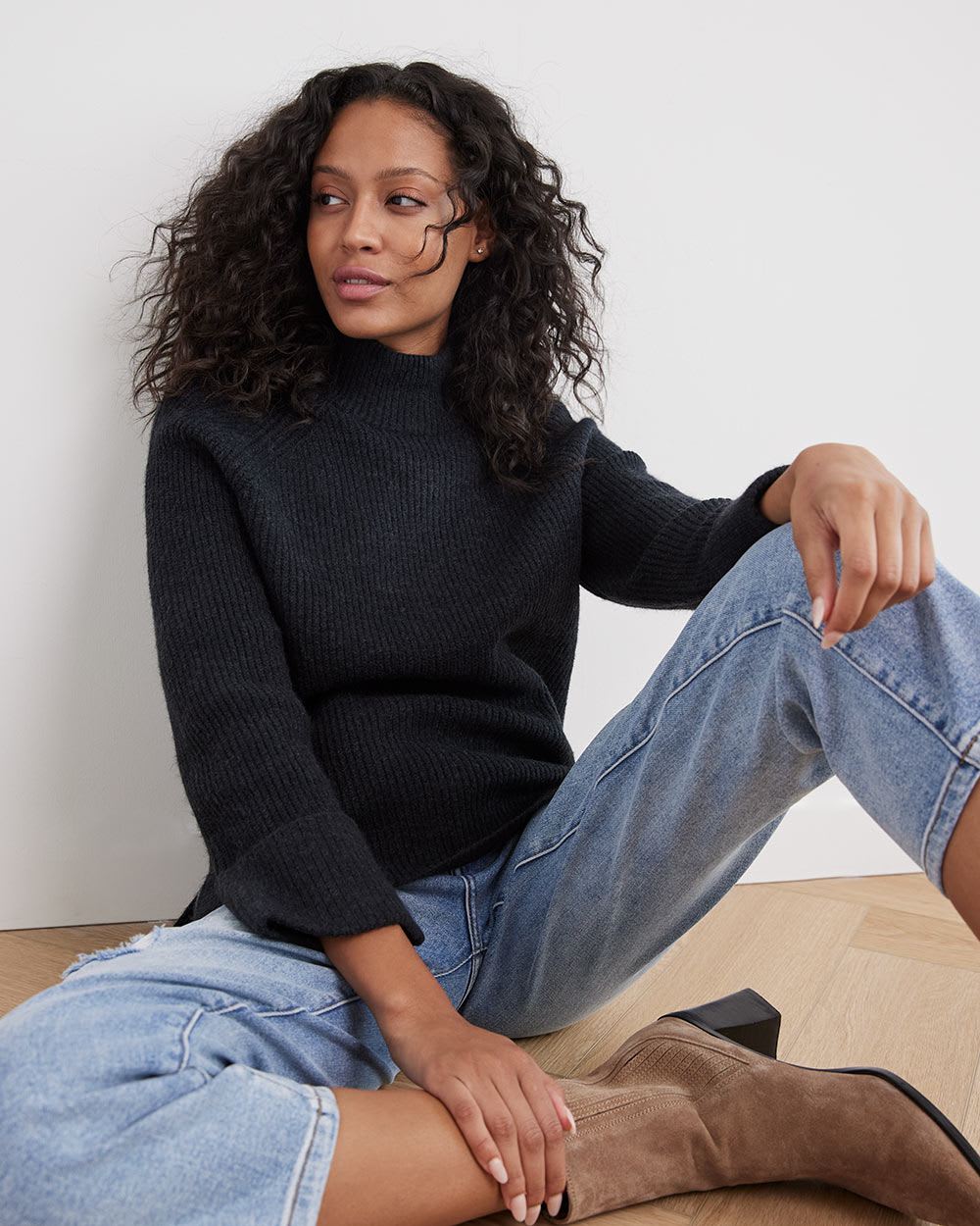 Relaxed-Fit Long-Sleeve Mock-Neck Tunic Sweater