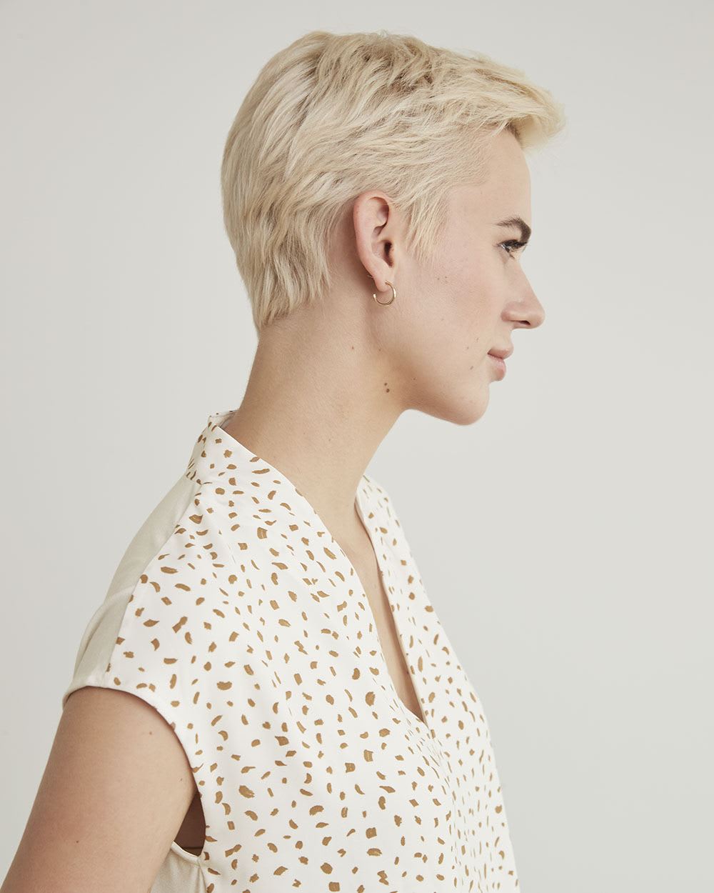 Mix-Media Extended-Sleeve V-Neck Top