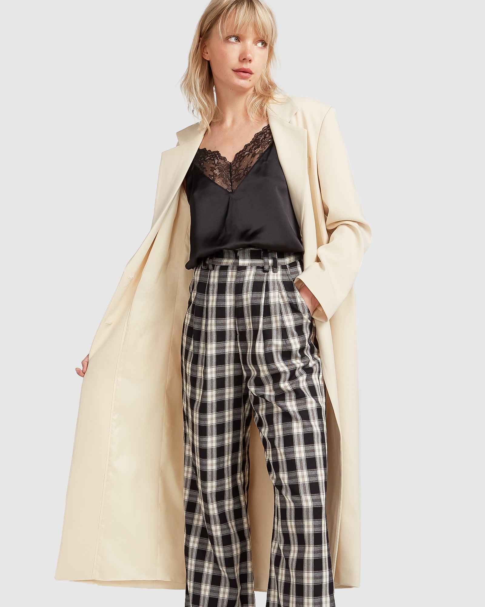 Belle & Bloom Transcendent Asymmetric Split Hem Coat