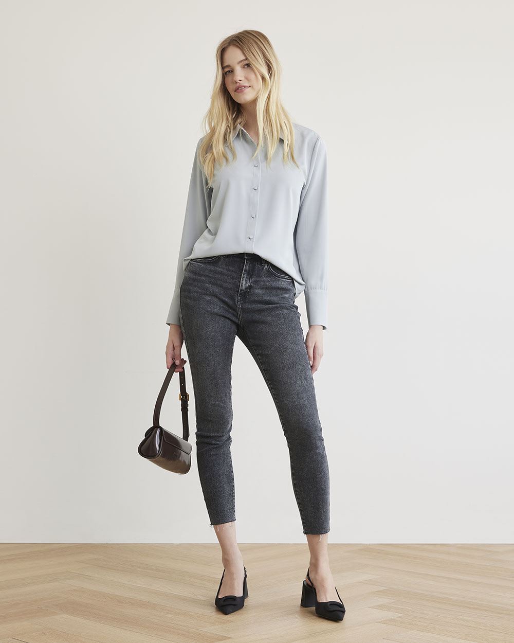Long-Sleeve Buttoned-Down Twill Blouse