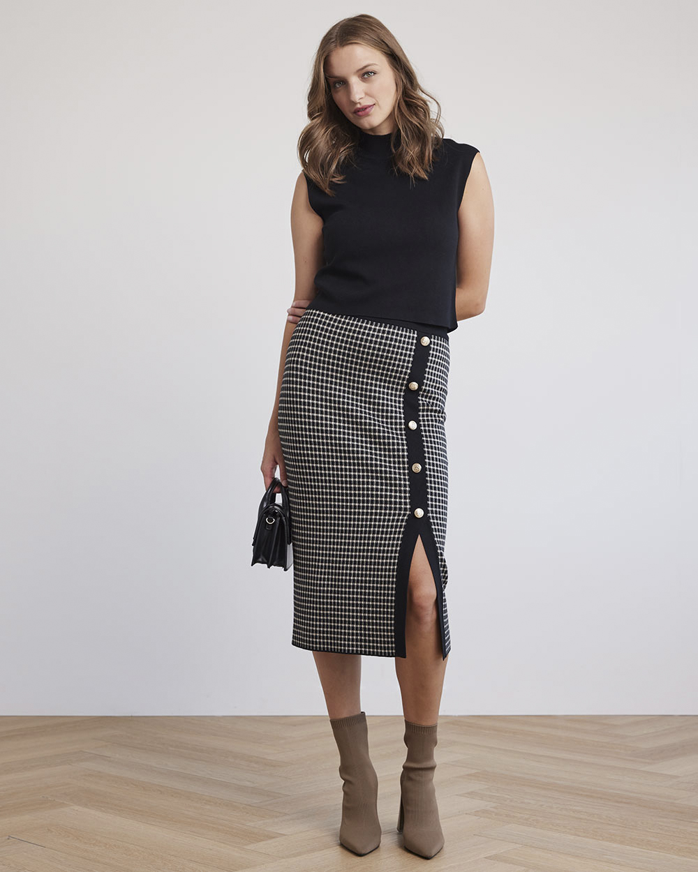 Cropped Mock-Neck Sleeveless Sweater