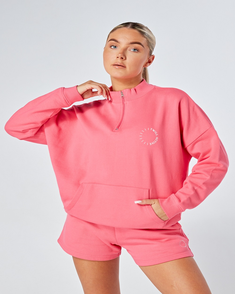 Twill Active - Essentials Oversized Funnel Neck Zip up Sweatshirt - Pink
