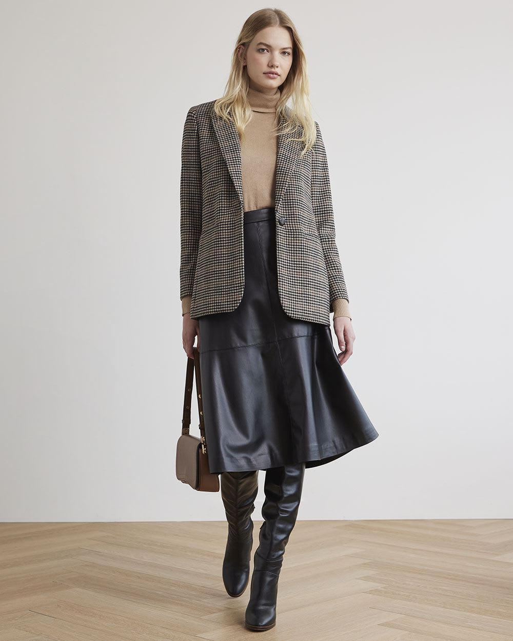 Relaxed-Fit One-Button Houndstooth Blazer