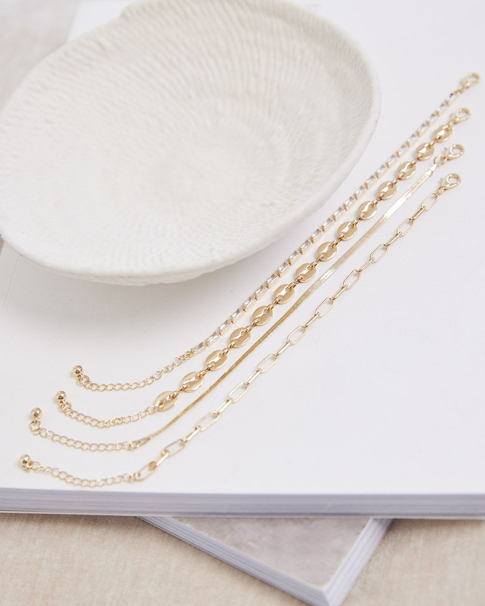 Golden Chain Bracelets, Set of 4