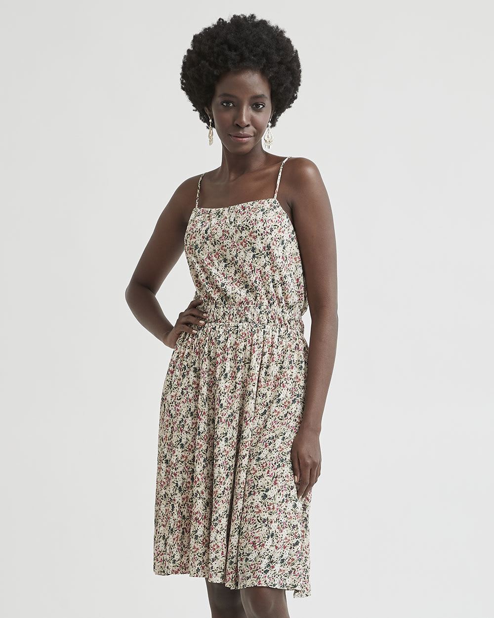 Square-Neck Sleeveless Plissé Mini Dress