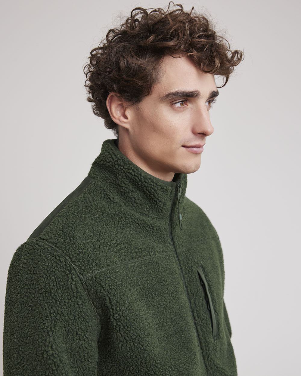 Long-Sleeve Mock-Neck Zipped Sherpa Cardigan