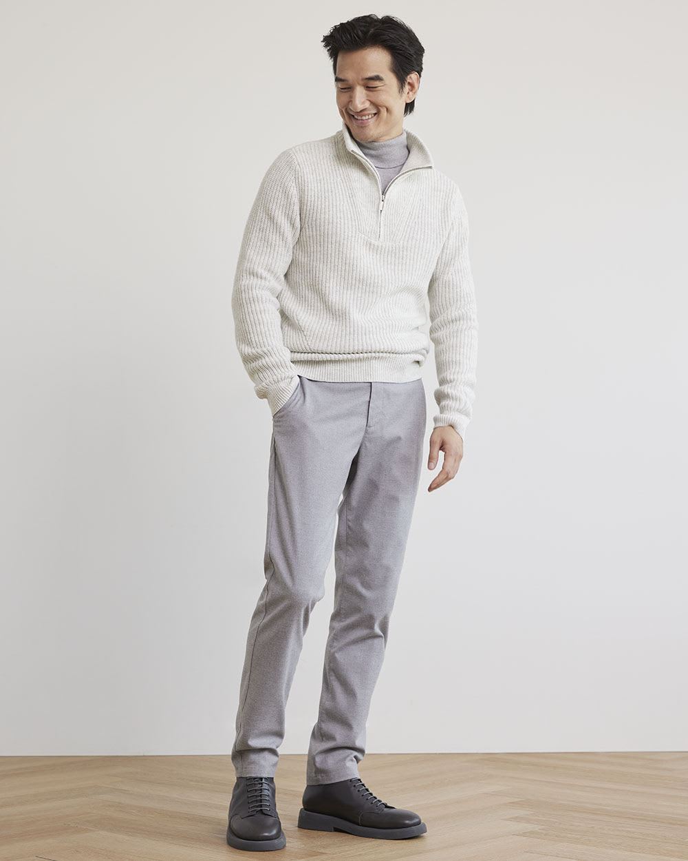 Long-Sleeve Half-Zip Mock-Neck Sweater