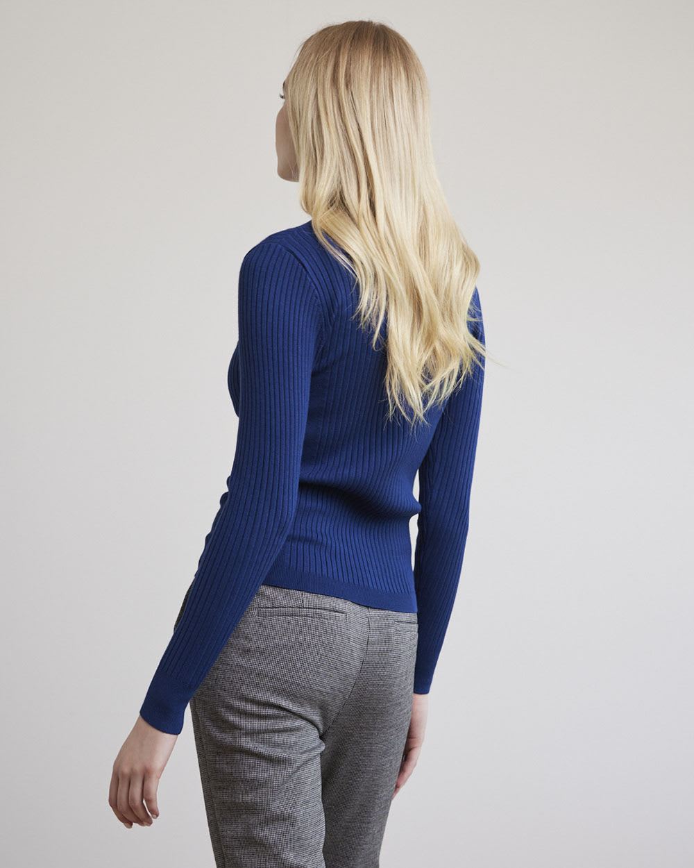 Long-Sleeve Textured Bodycon Sweater with Mock Neckline