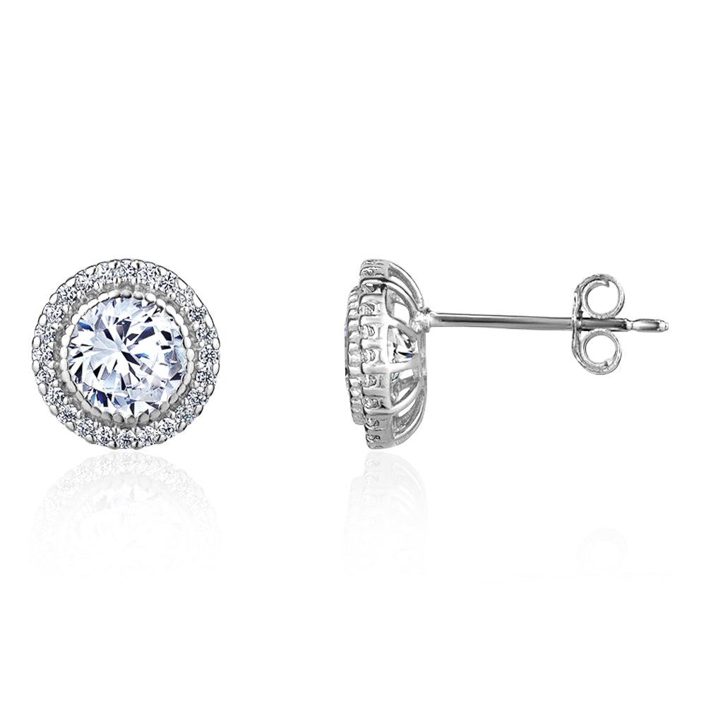Club Rochelier 5A Cubic Zirconia Geometric Halo Stud Earrings