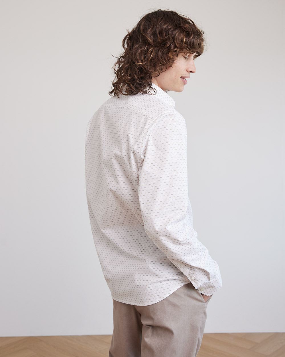 Slim-Fit Cotton Oxford Shirt with Geo Pattern