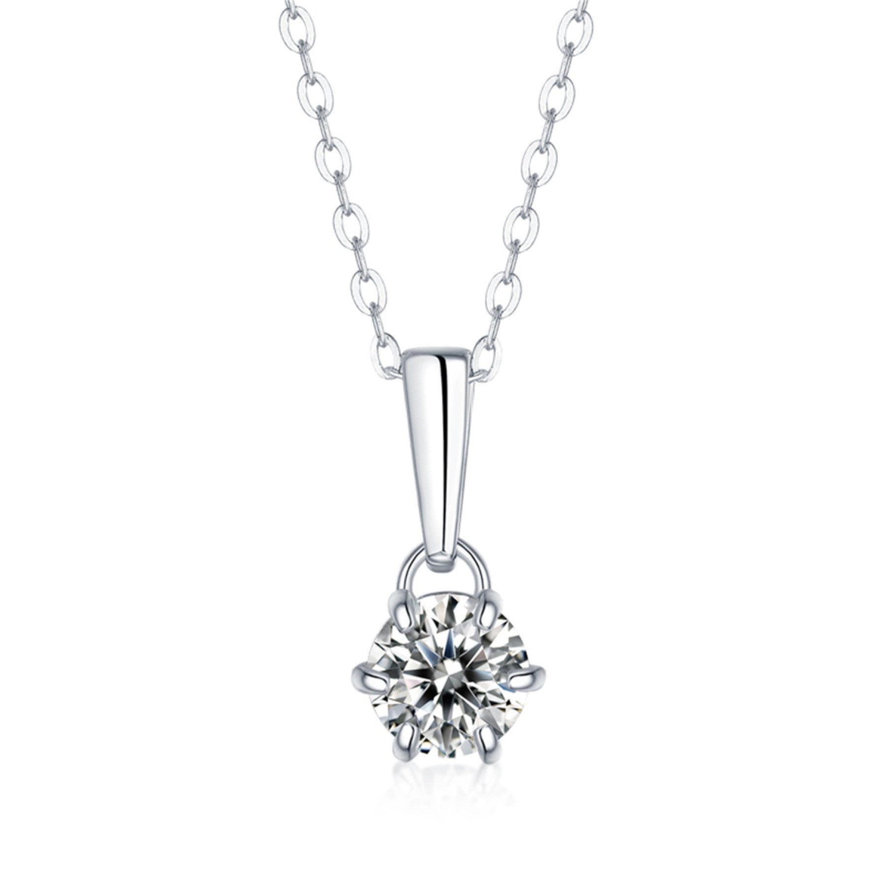 SV Sterling Silver with 1ct Round Lab Created Moissanite Drop Solitaire Pendant Necklace