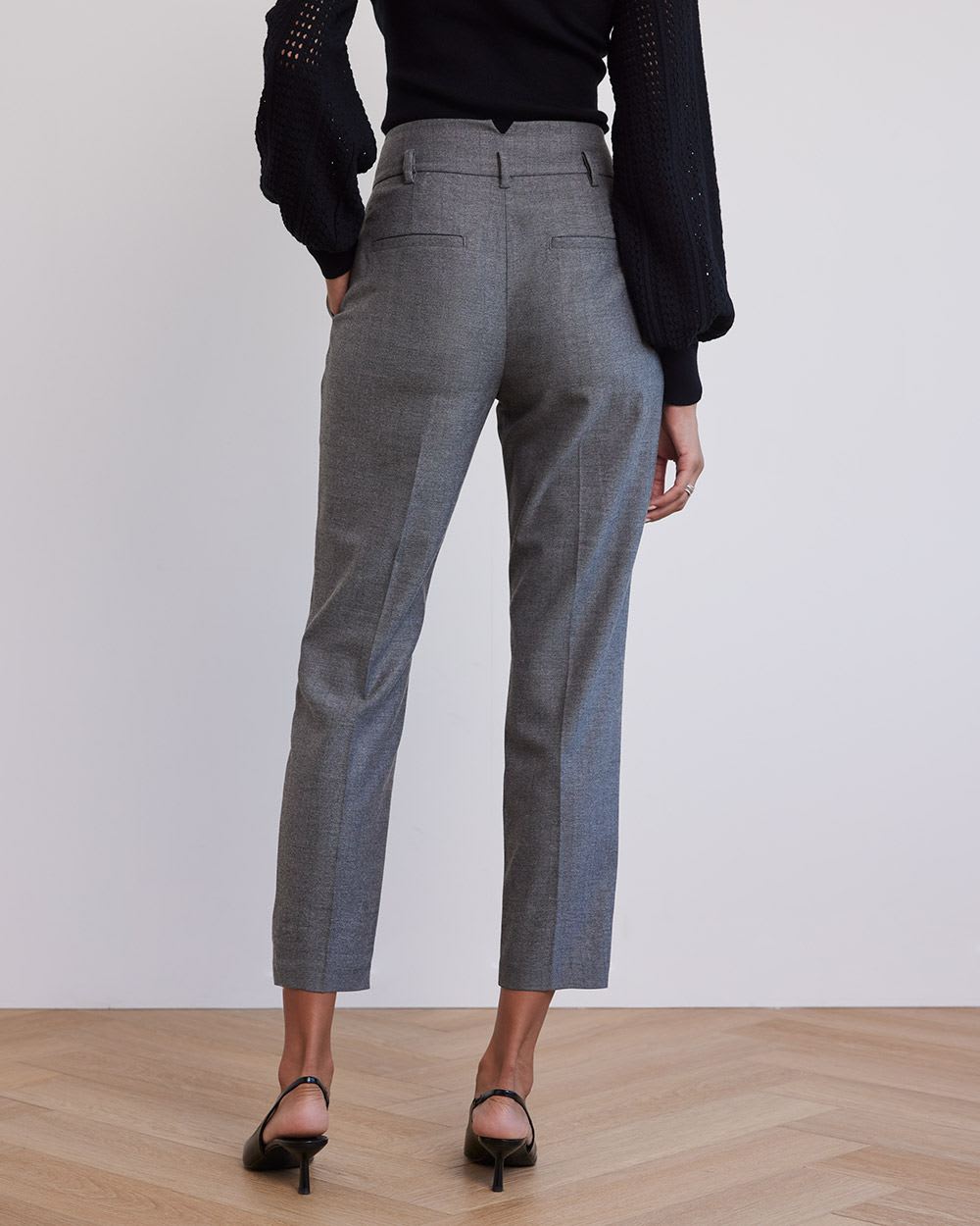 Tapered-Leg High-Rise Flannel Ankle Pant