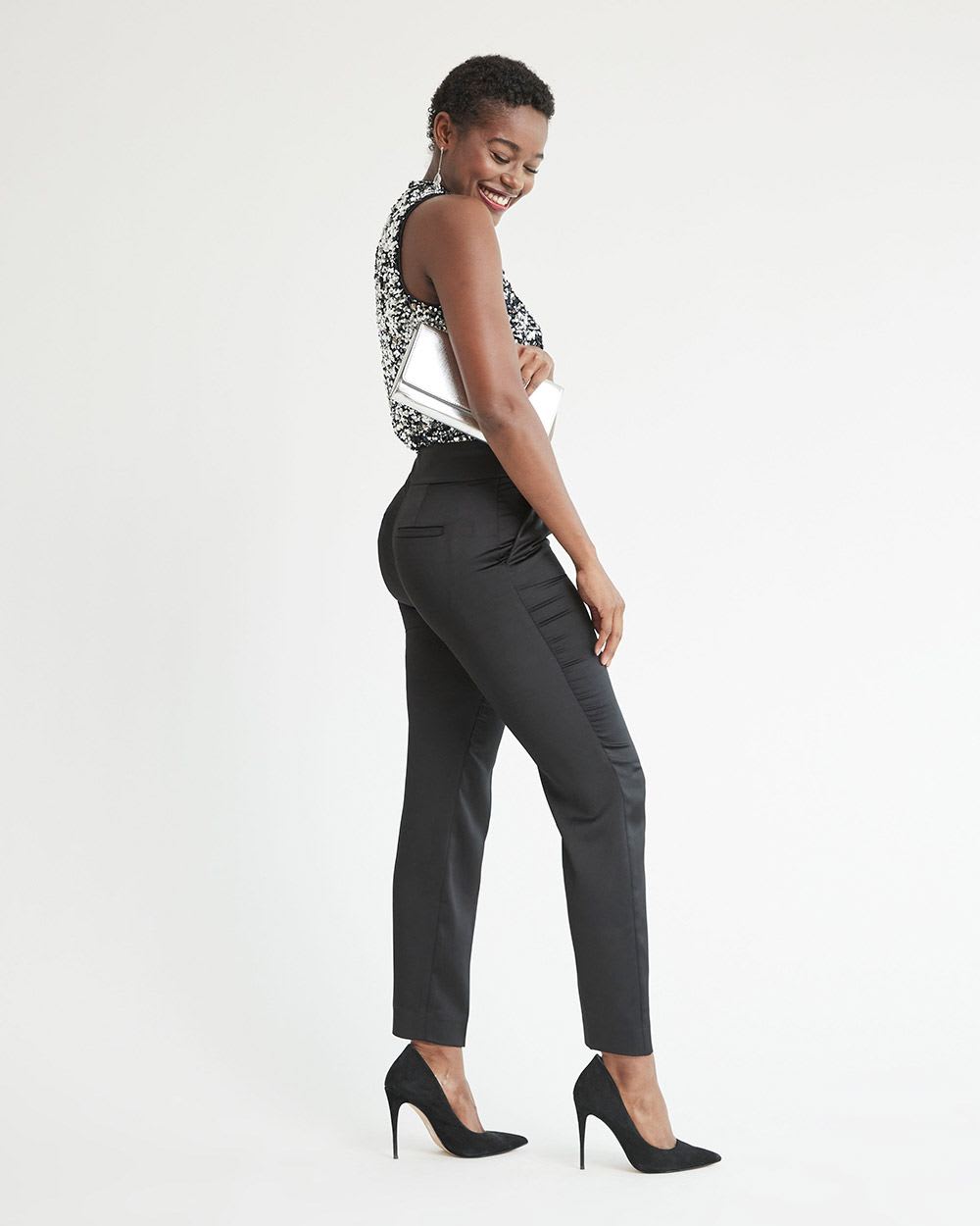Tapered-Leg High-Rise Satin Pant