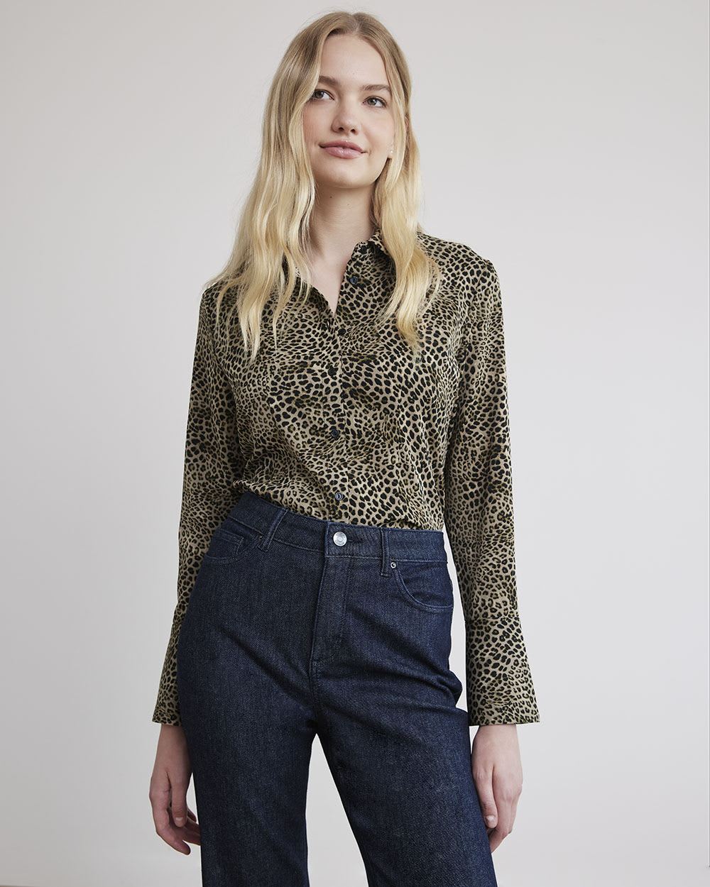 Long-Sleeve Buttoned-Down Twill Blouse