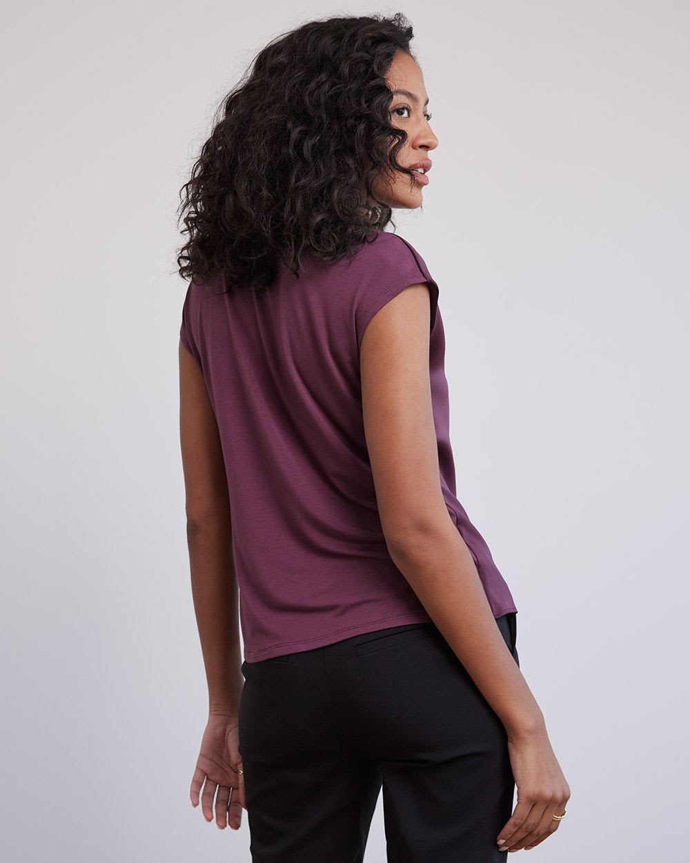 V-Neck Mix-Media Top with Extended Sleeves