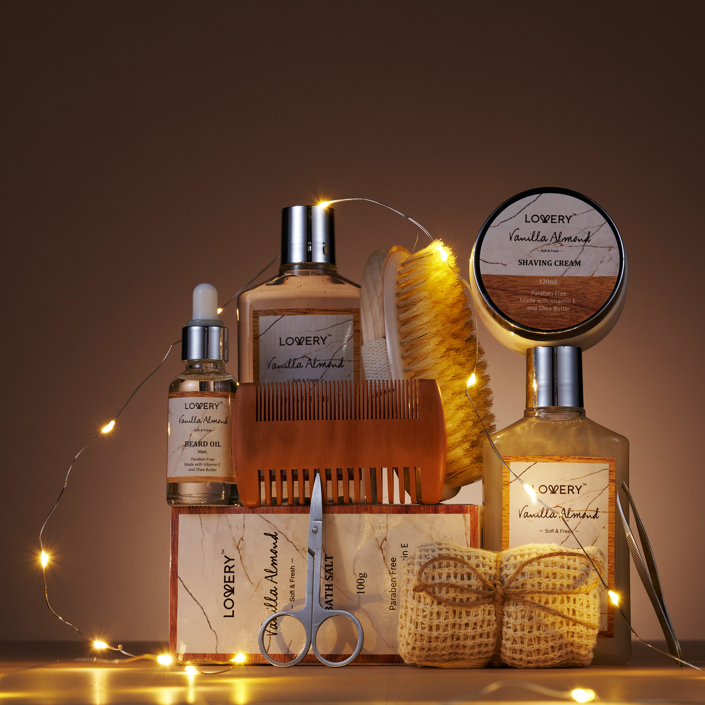 Lovery Luxury Spa Kit, 11pc Vanilla Almond Self Care Grooming Kit, Bath And Body Basket