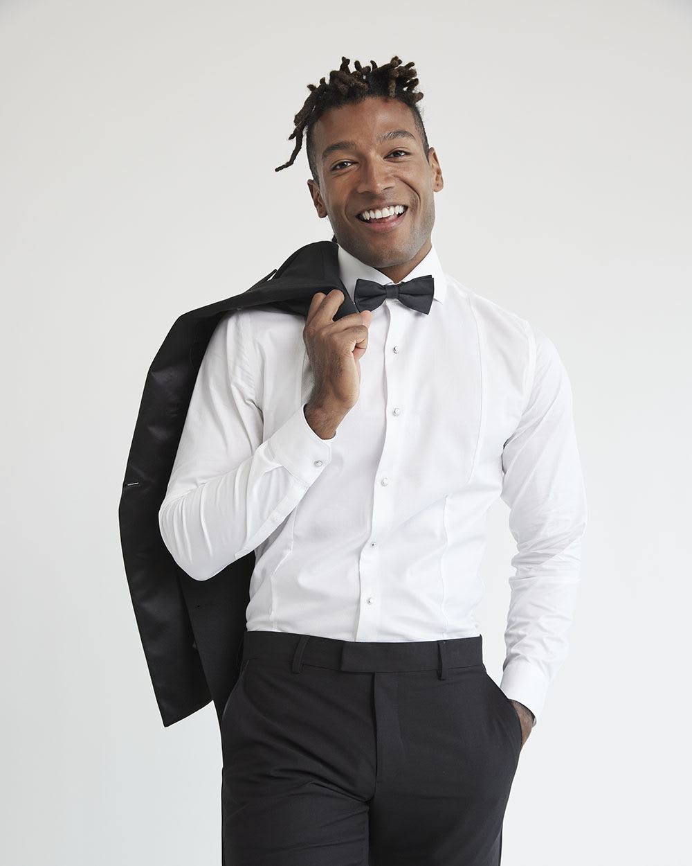 Tailored-Fit Solid Mixed-Media Dress Shirt